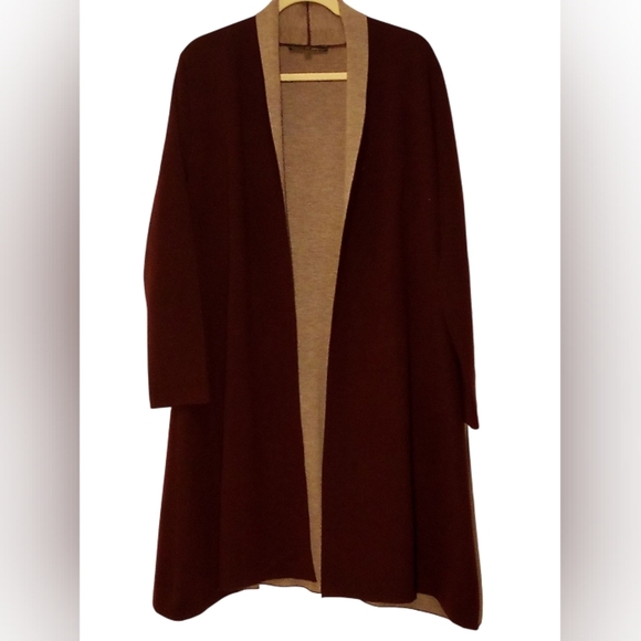 Chic Burgundy and Tan Women's Cardigan - Picture 9 of 14